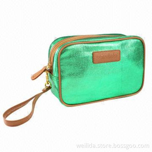 Shiny Green Coated Cotton Cosmetic Bag, Endurable and Multifunction, Sized 19.5*7*12.5cm